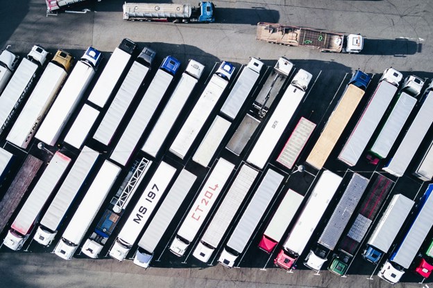 Several lorries lined up in marked bays