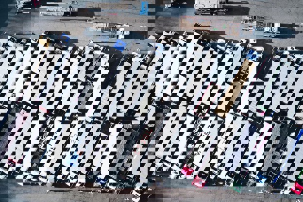 Several lorries lined up in marked bays